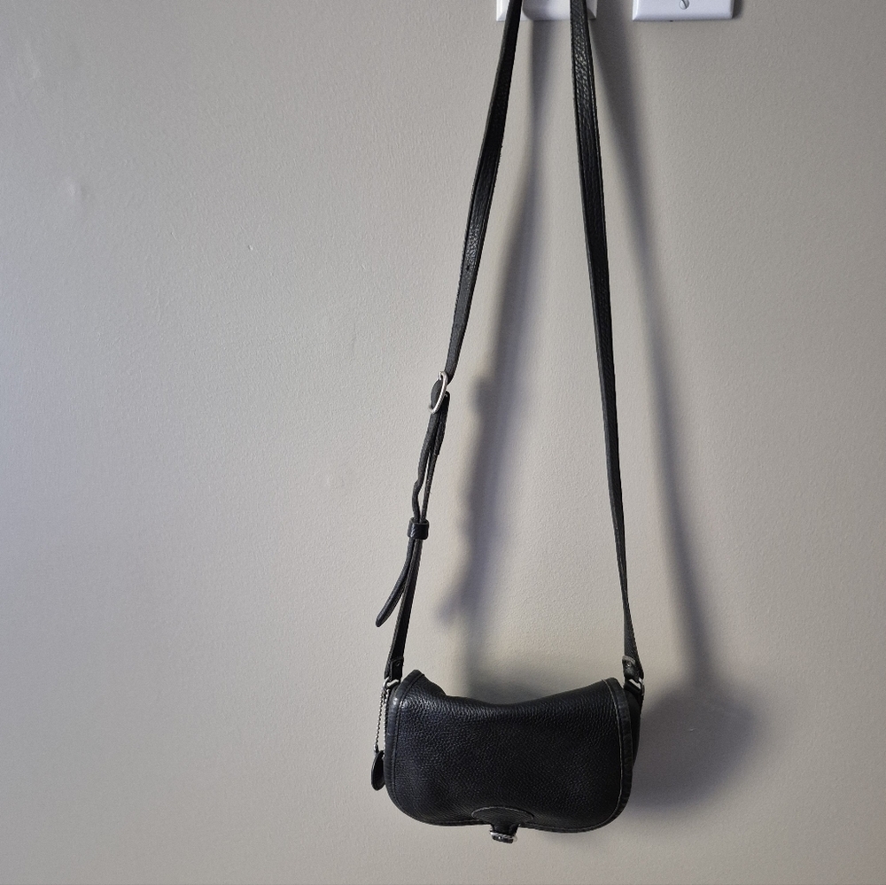 Roots Black Pebbled Leather Saddle Bag Shoulder Crossbody Bag. Vintage 80s - Picture 12 of 13